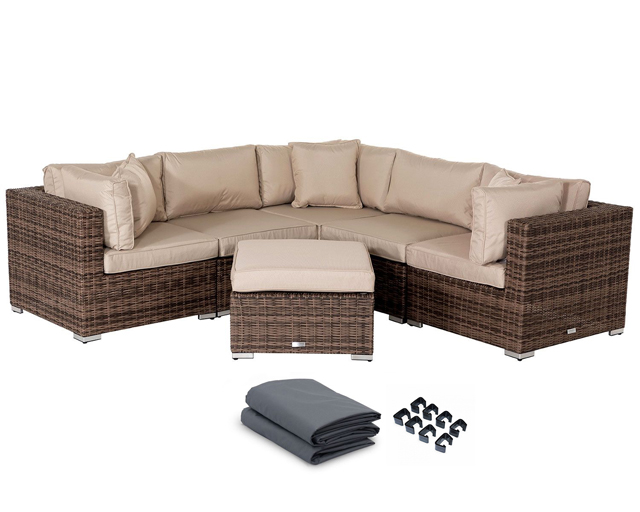 Patio Outdoor Rattan Wicker 6pc Corner Sectional Sofa Set Furniture