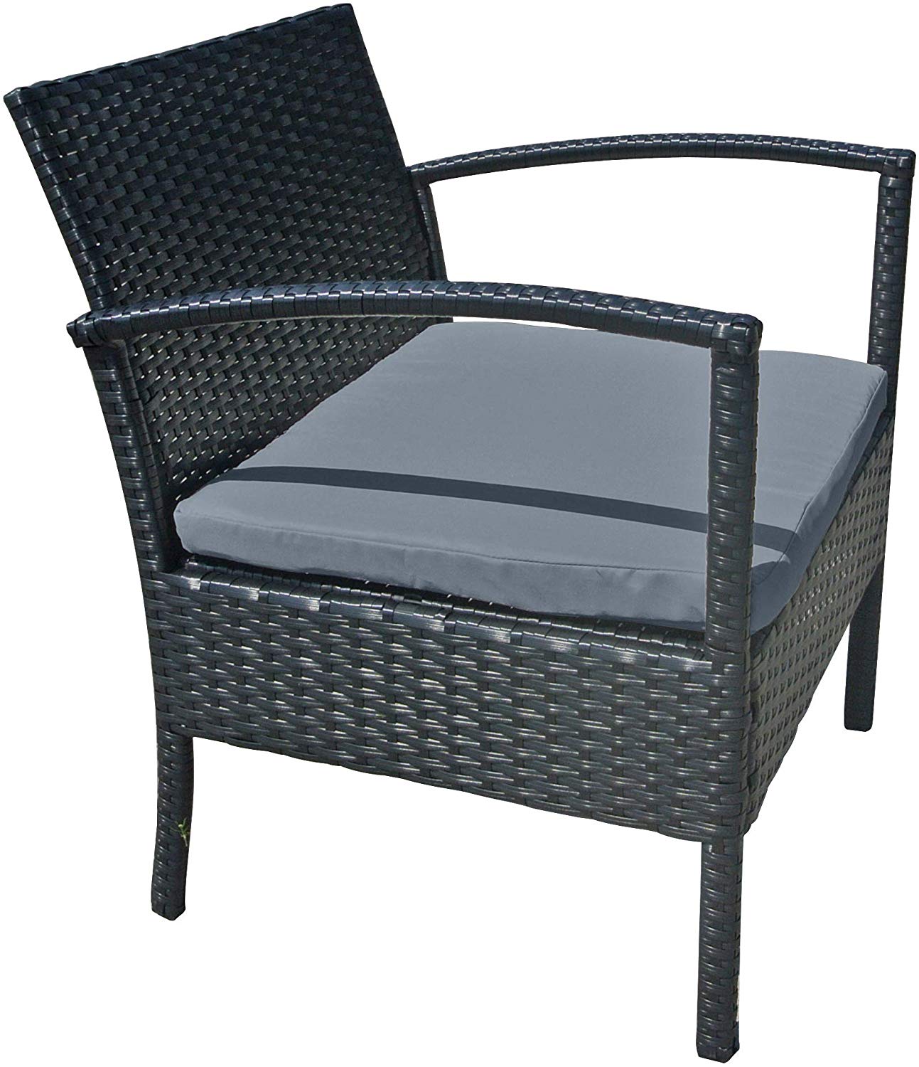 Stellahome 4Pcs Outdoor Wicker Table Chairs Bench in Black and Grey&Beige
